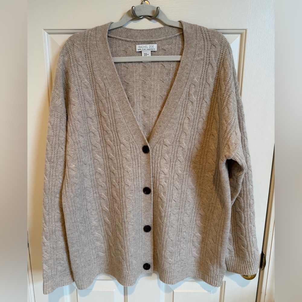 Rachel Zoe Cashmere Cardigan. 2 Ply Cashmere Knit. Size XL. EUC. Taupe. - Picture 2 of 5